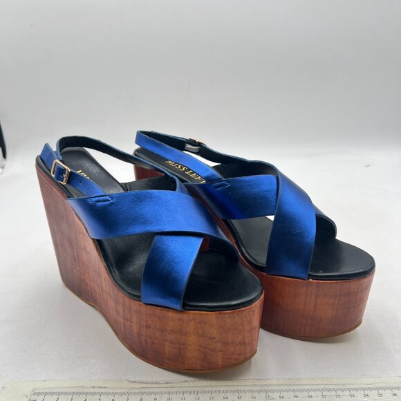 miss left Blue Crisscross Strap Open Toe Slingback Sandal Adjustable Buckle Shoe - Picture 4 of 8